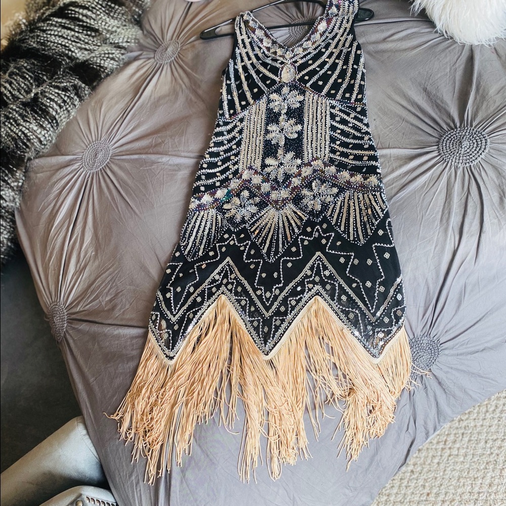 Black/iridescent shift dress